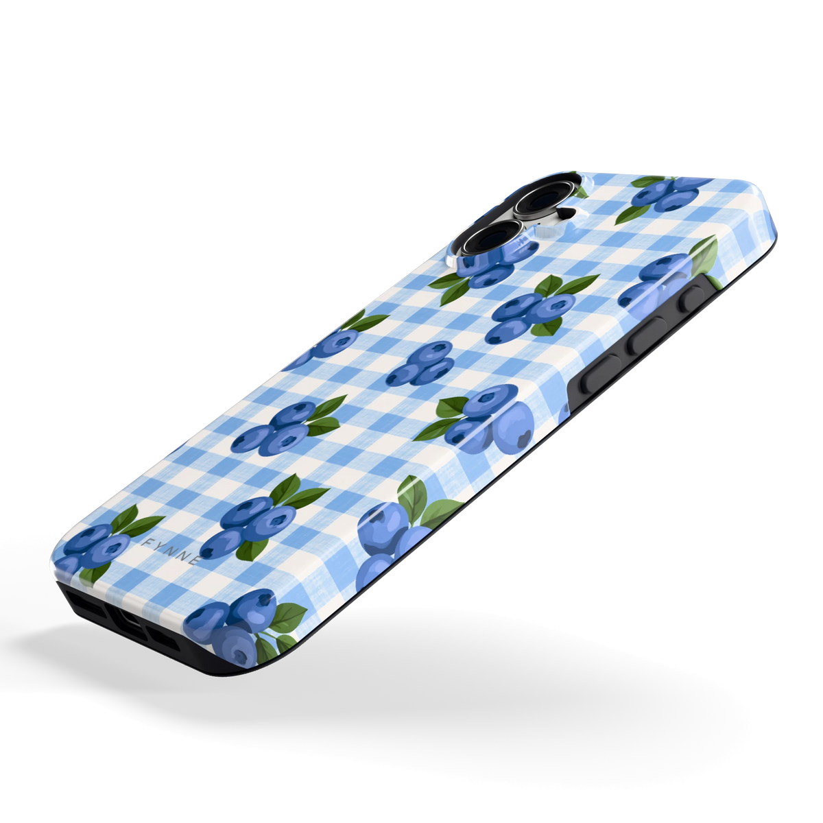 Blauwe Bessen Ruit hoesje voor iPhone 16 Plus, schuin