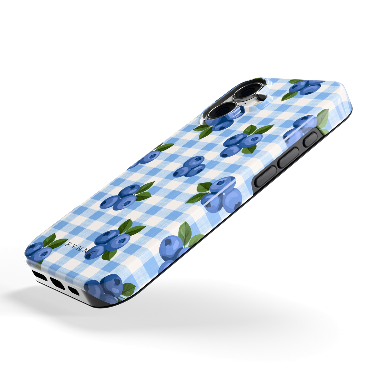 Blauwe Bessen Ruit hoesje voor iPhone 17, schuin