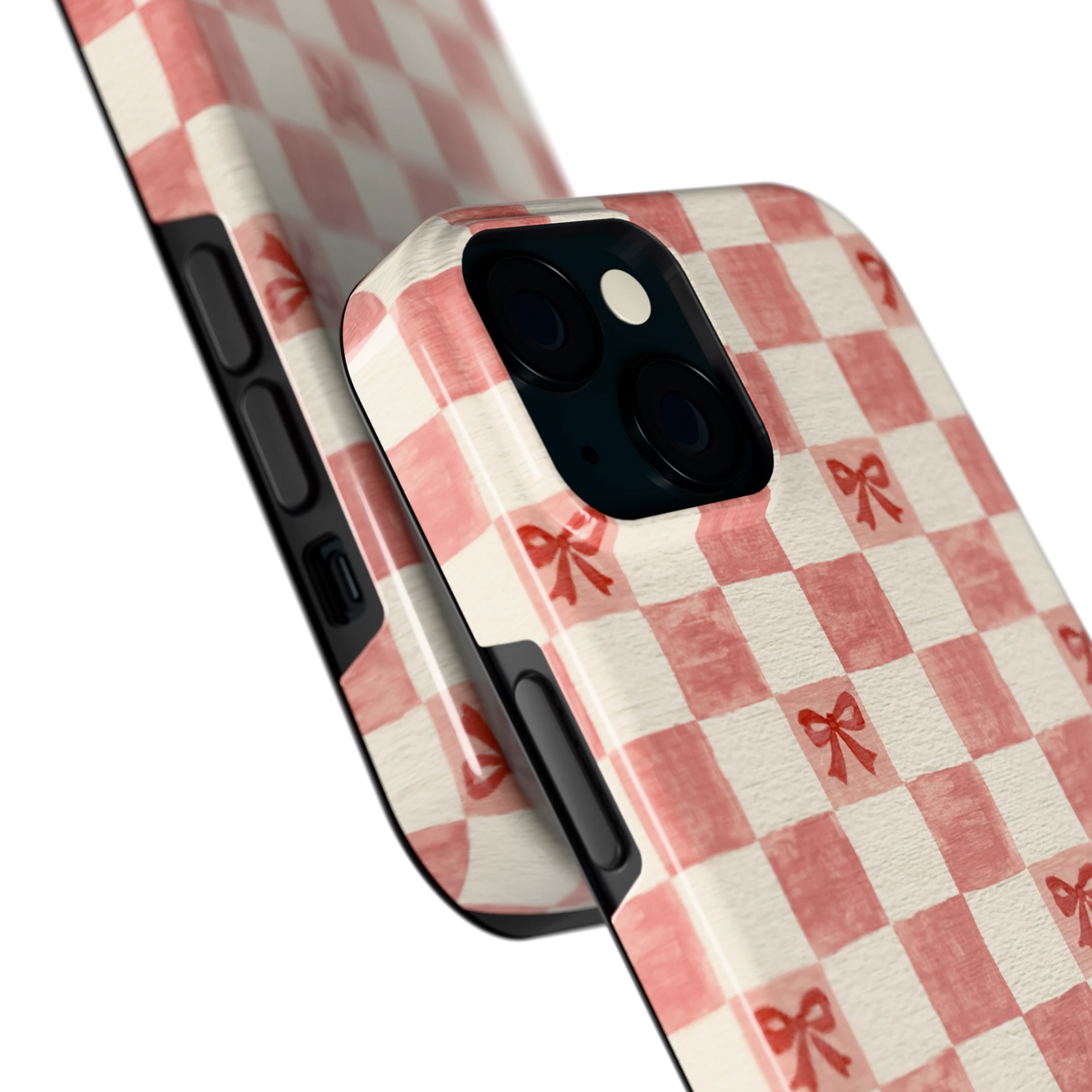 Strikjesruit hoesje voor iPhone 15, close-up