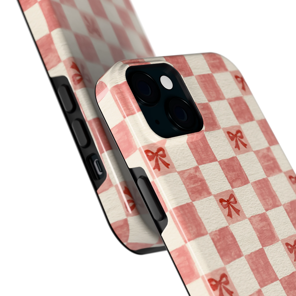 Strikjesruit hoesje voor iPhone 15 Plus, close-up