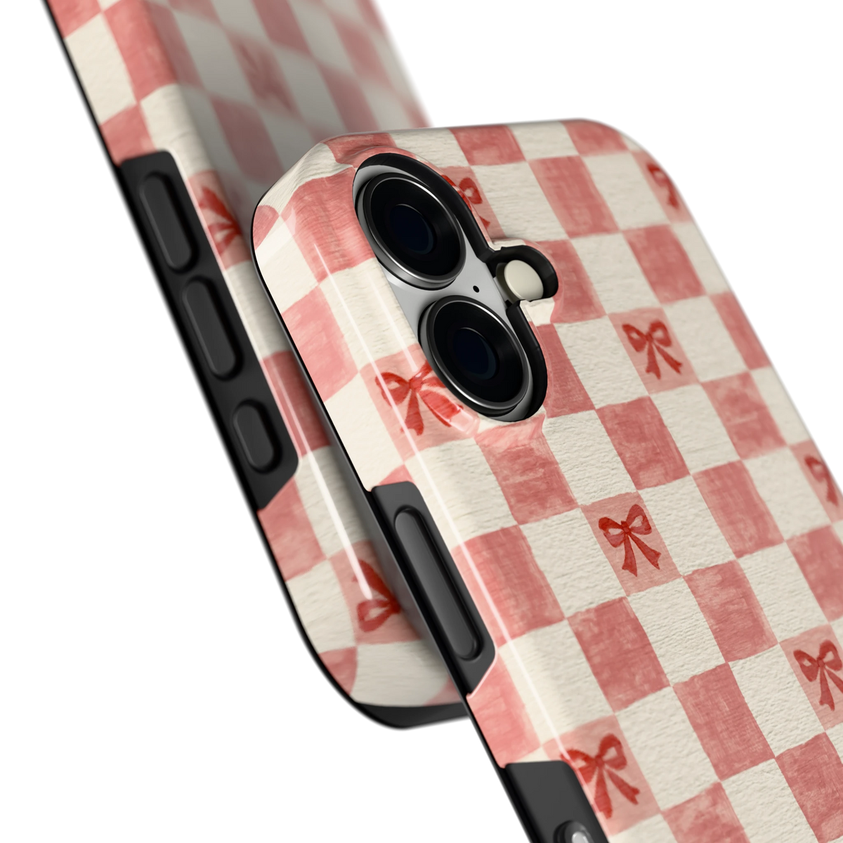 Strikjesruit hoesje voor iPhone 16, close-up