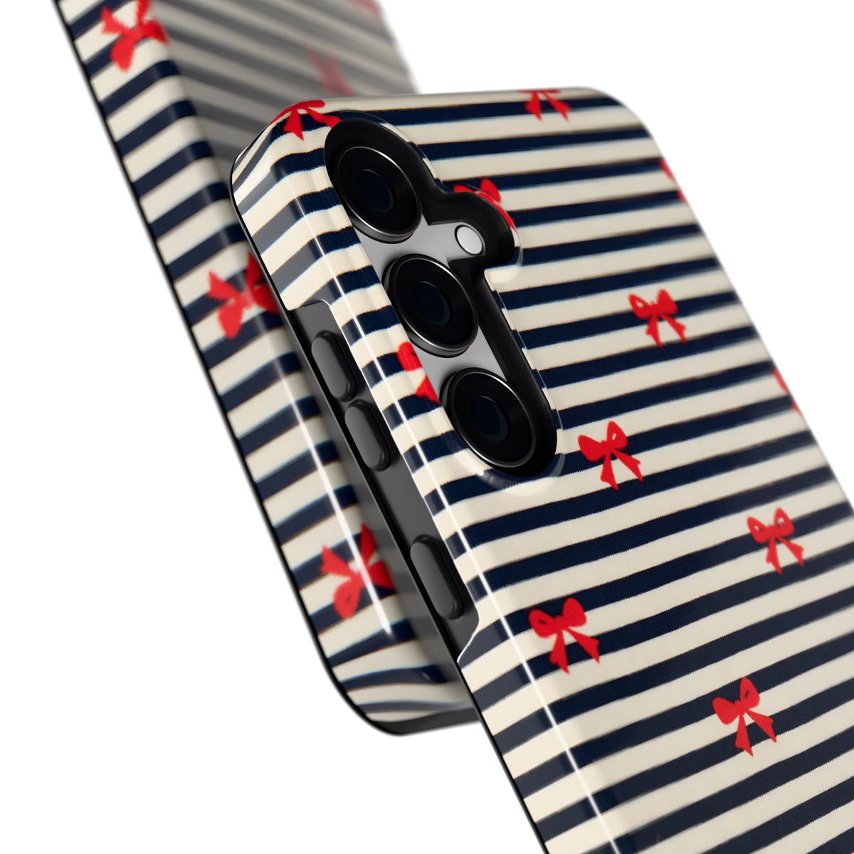 Strikjes op Strepen hoesje voor Galaxy S24+, close-up