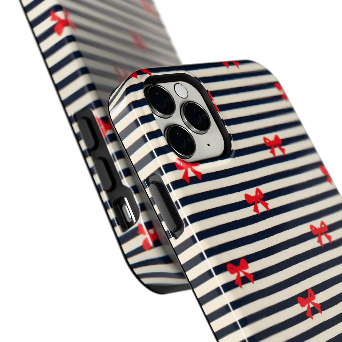 Strikjes op Strepen hoesje voor iPhone 11 Pro Max, close-up