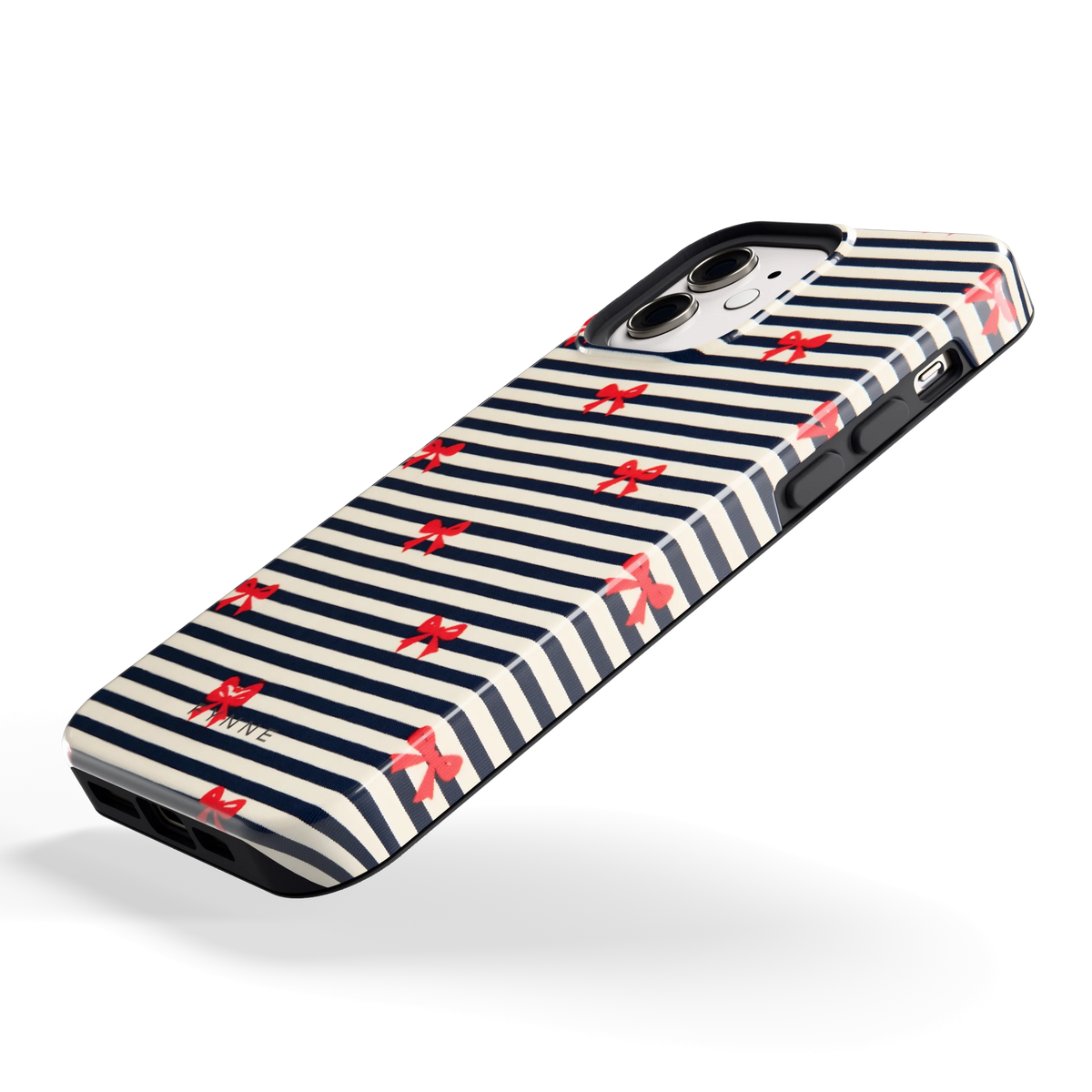 Strikjes op Strepen hoesje voor iPhone 12, schuin