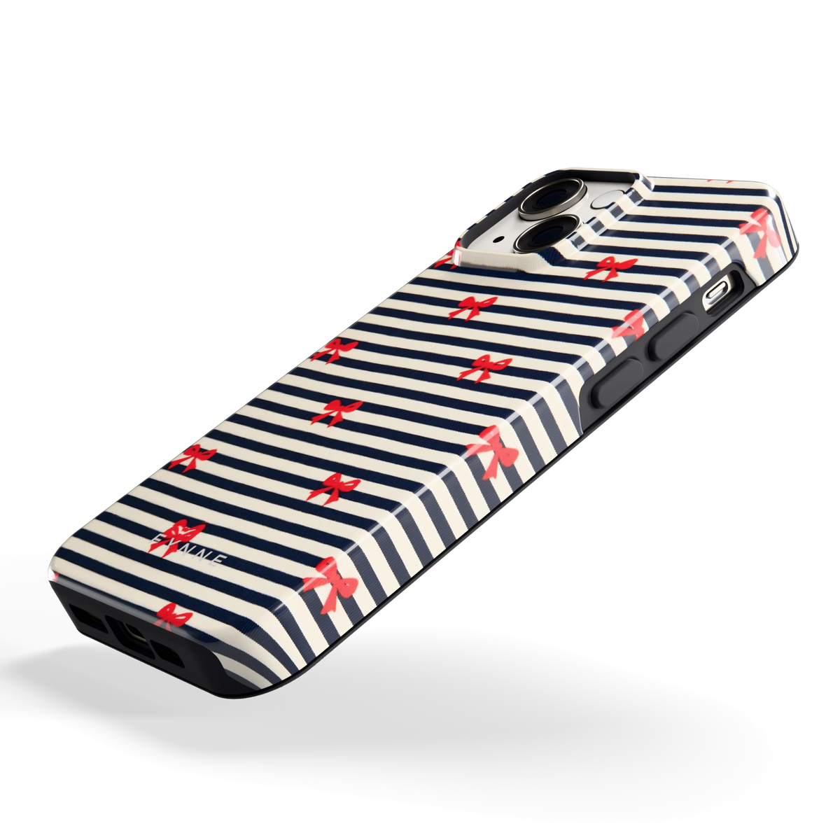 Strikjes op Strepen hoesje voor iPhone 13 mini, schuin