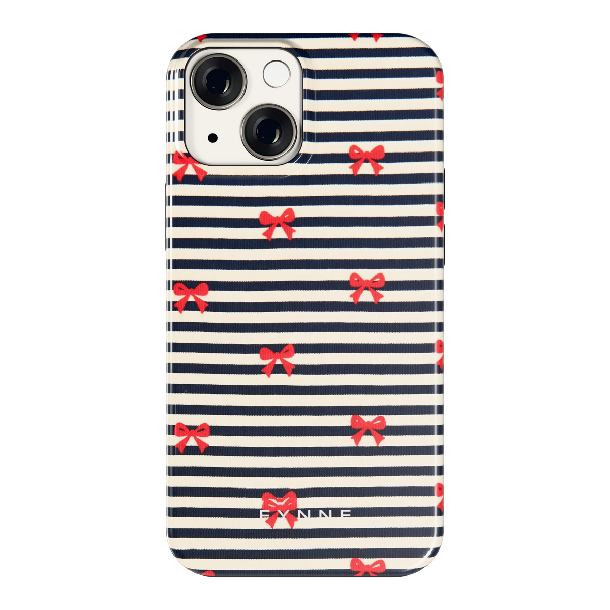 Strikjes op Strepen hoesje voor iPhone 13 mini, achterkant