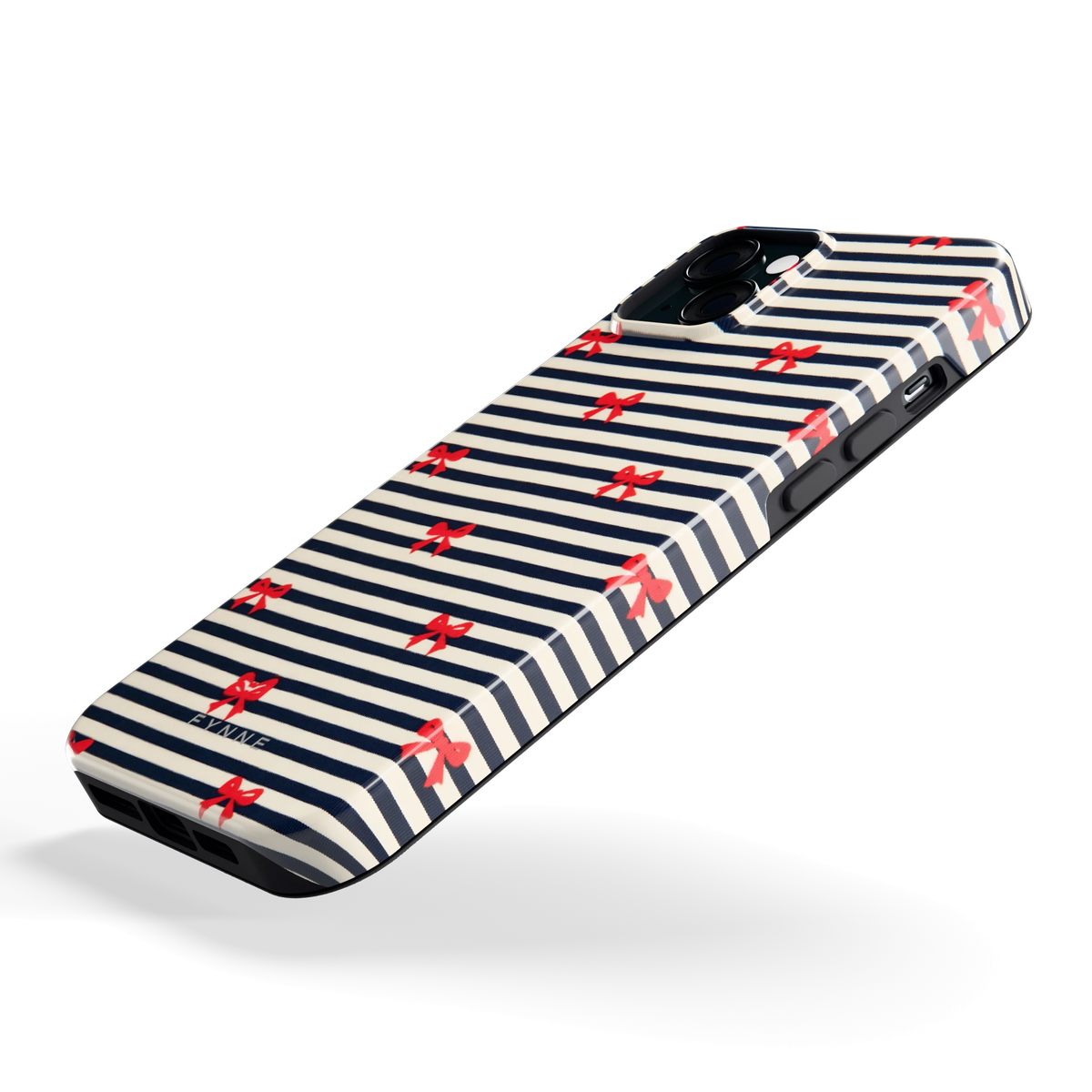 Strikjes op Strepen hoesje voor iPhone 15 Plus, schuin