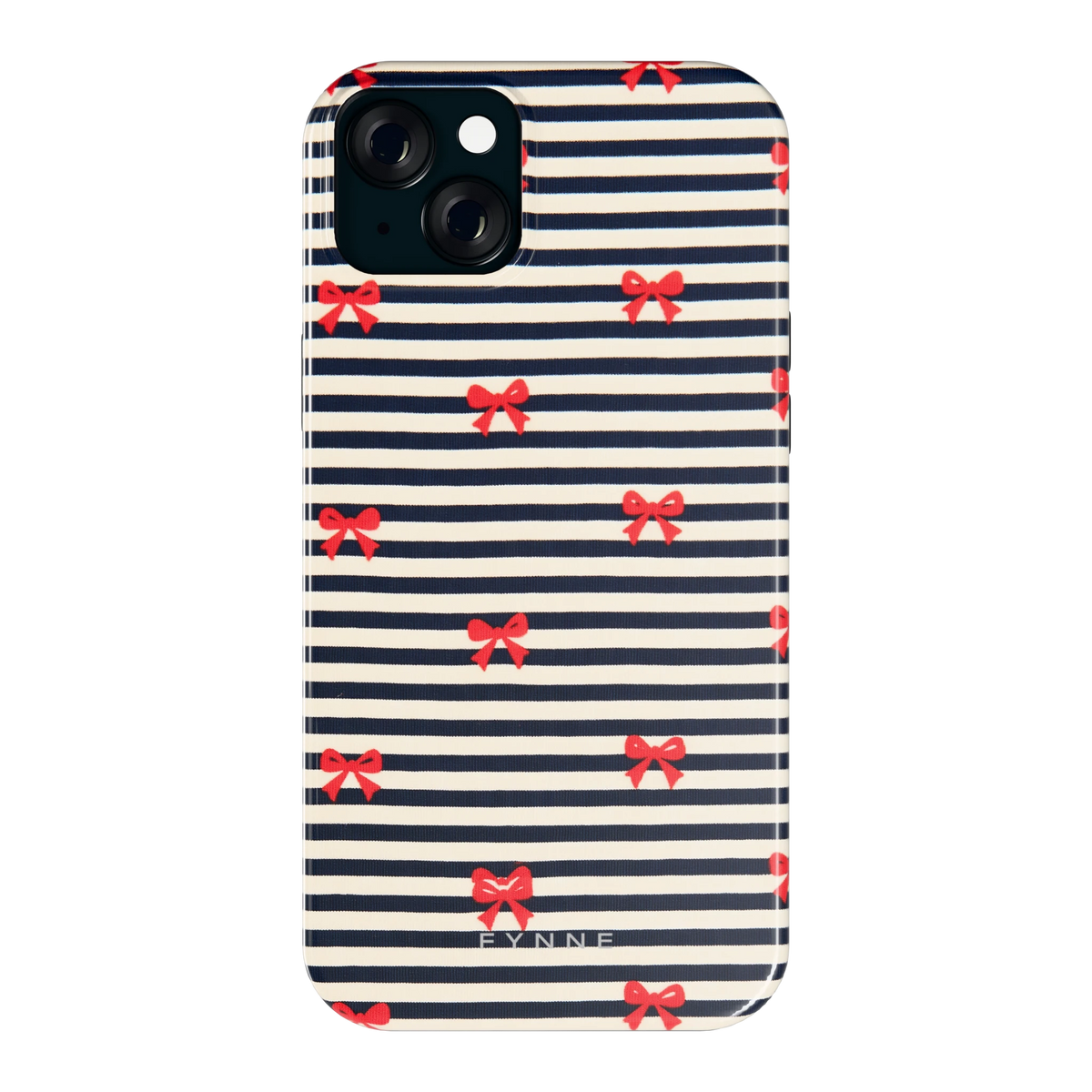 Strikjes op Strepen hoesje voor iPhone 15 Plus, achterkant