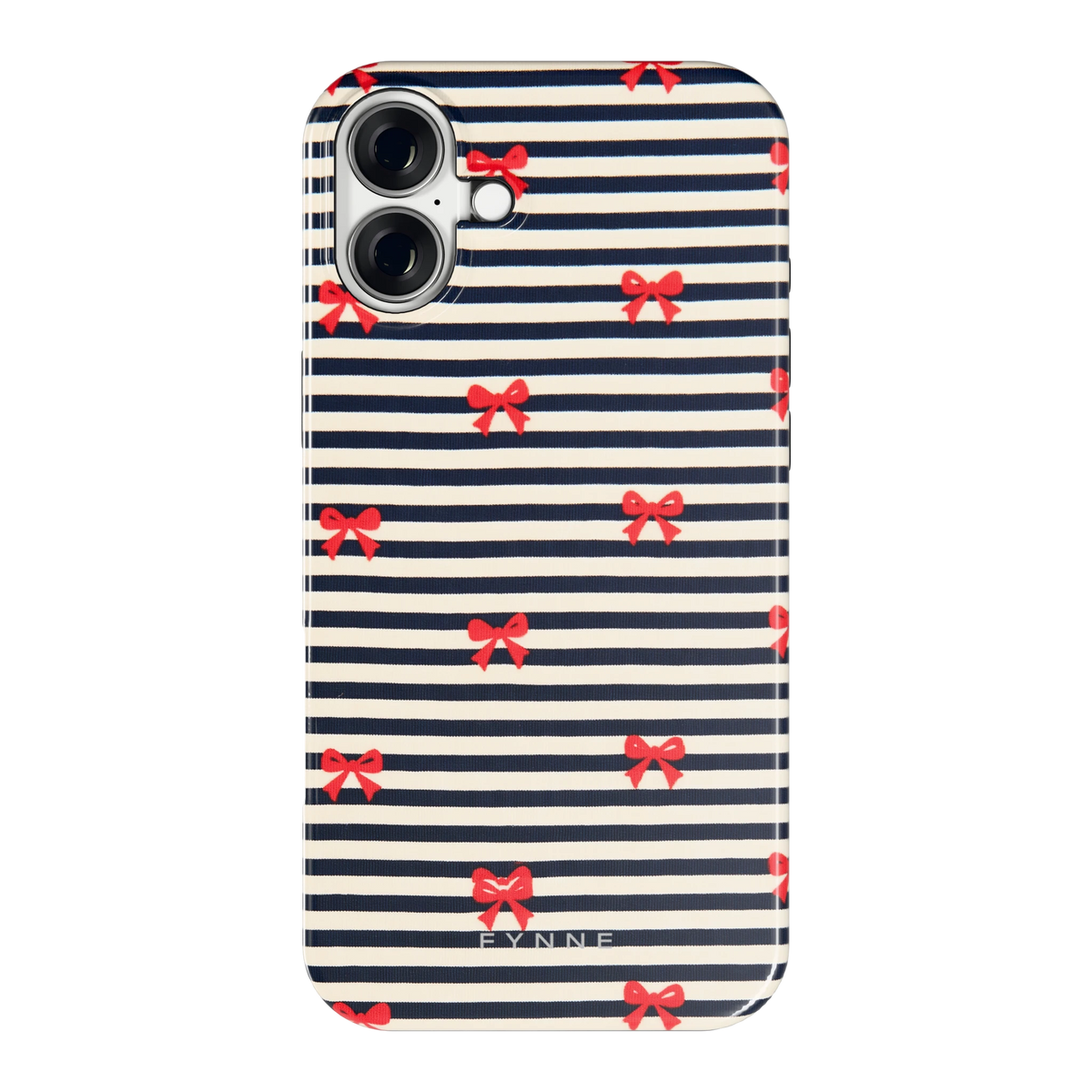 Strikjes op Strepen hoesje voor iPhone 16 Plus, achterkant