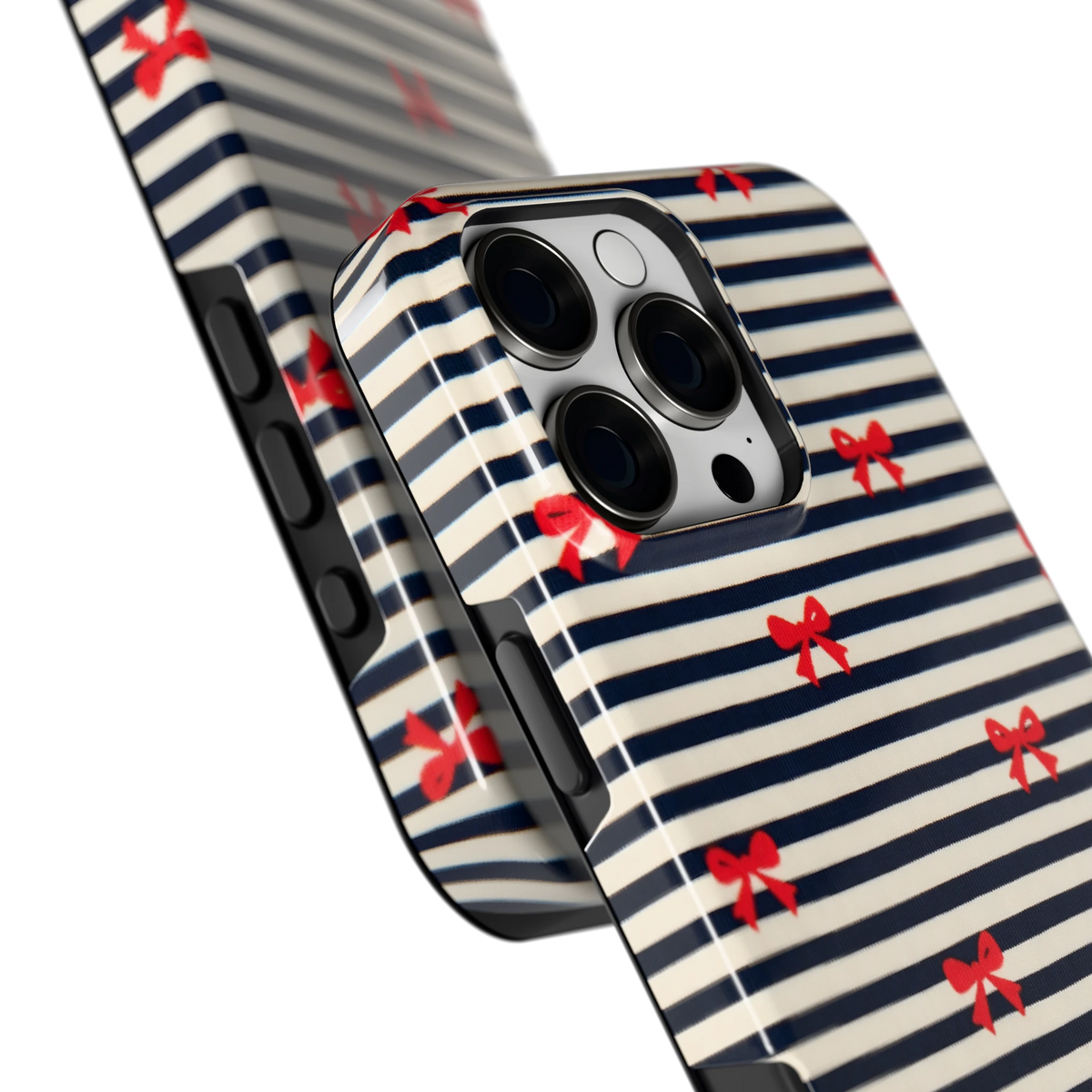 Strikjes op Strepen hoesje voor iPhone 16 Pro Max, close-up