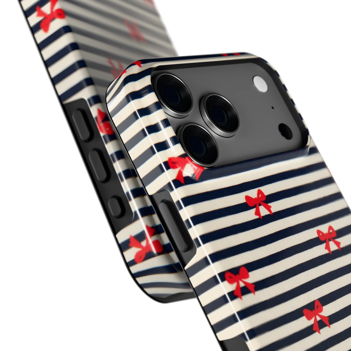 Strikjes op Strepen hoesje voor iPhone 18 Pro Max, close-up