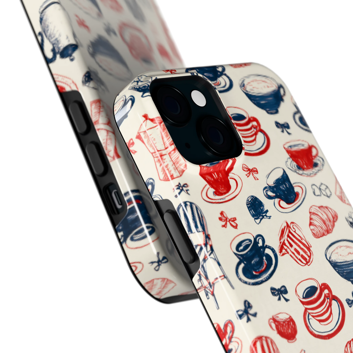 Café Tafel hoesje voor iPhone 15 Plus, close-up