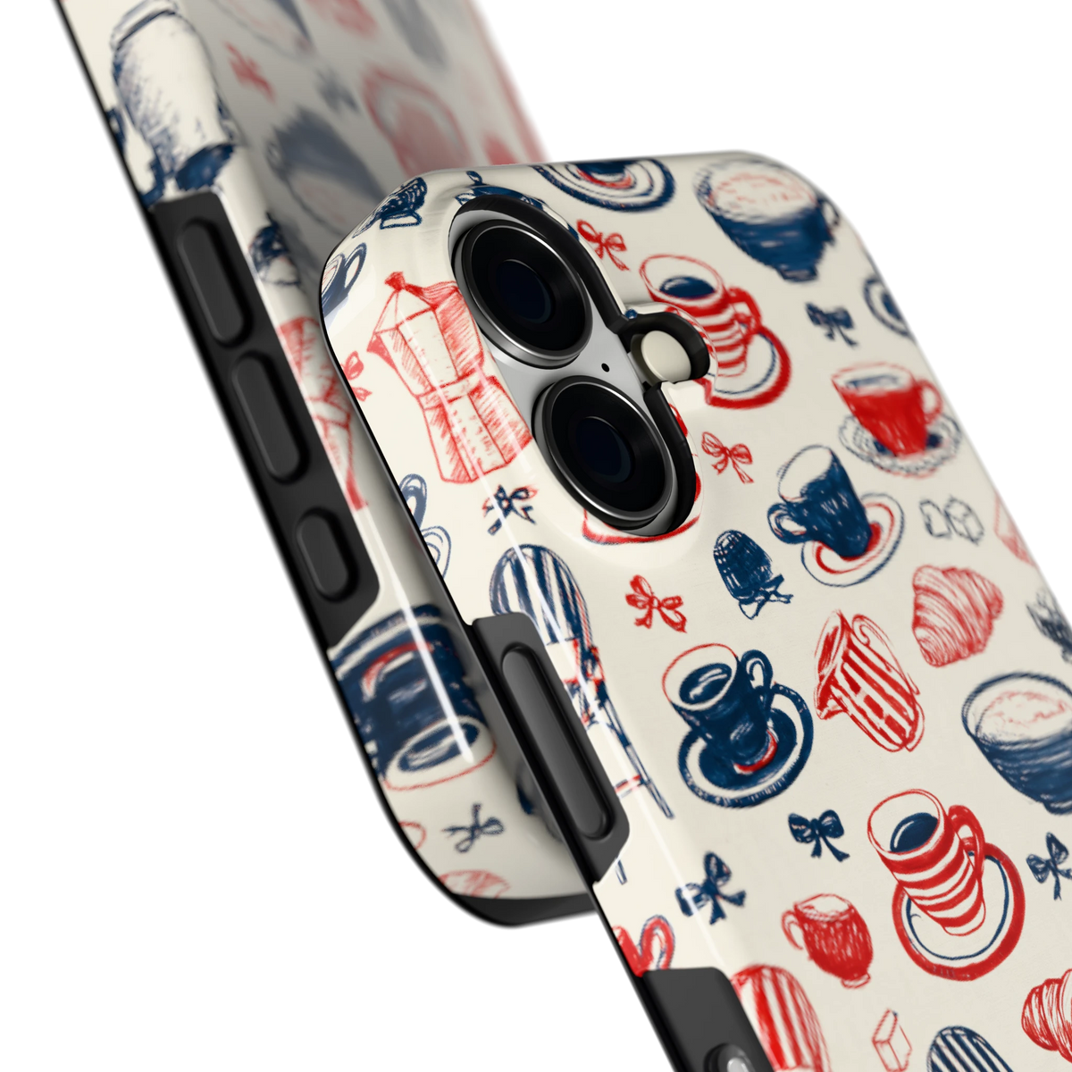 Café Tafel hoesje voor iPhone 16, close-up