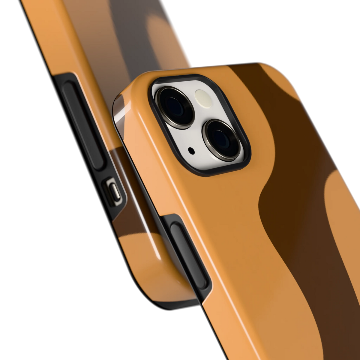 Karamel Vlekken hoesje voor iPhone 13, close-up