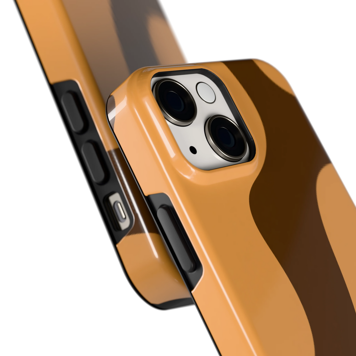 Karamel Vlekken hoesje voor iPhone 13 mini, close-up