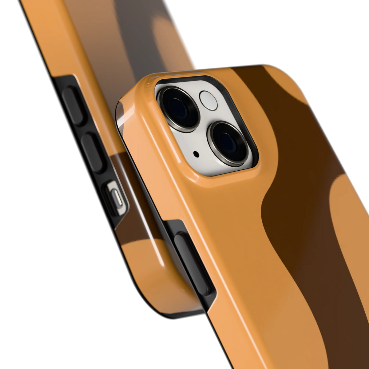 Karamel Vlekken hoesje voor iPhone 14, close-up