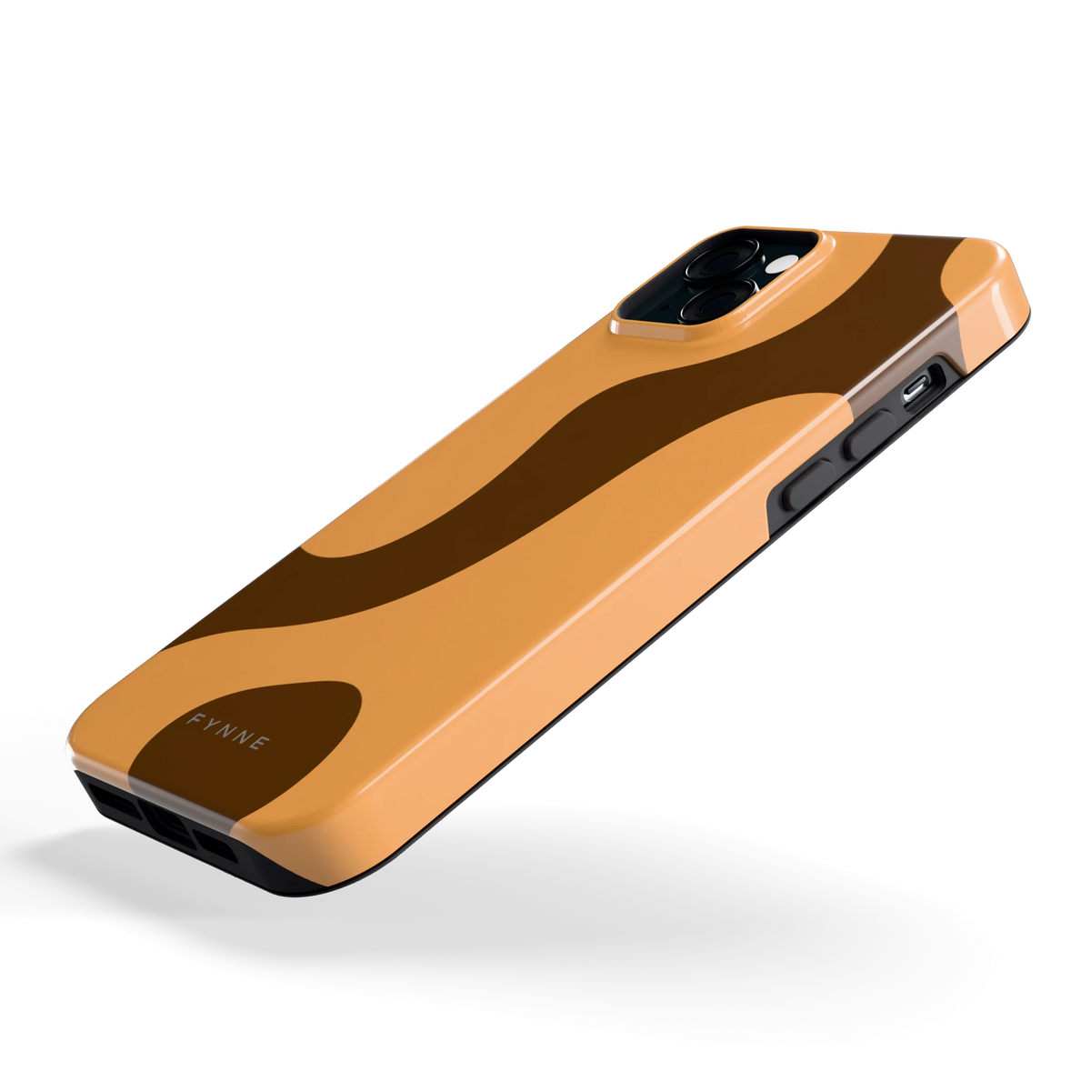 Karamel Vlekken hoesje voor iPhone 15 Plus, schuin