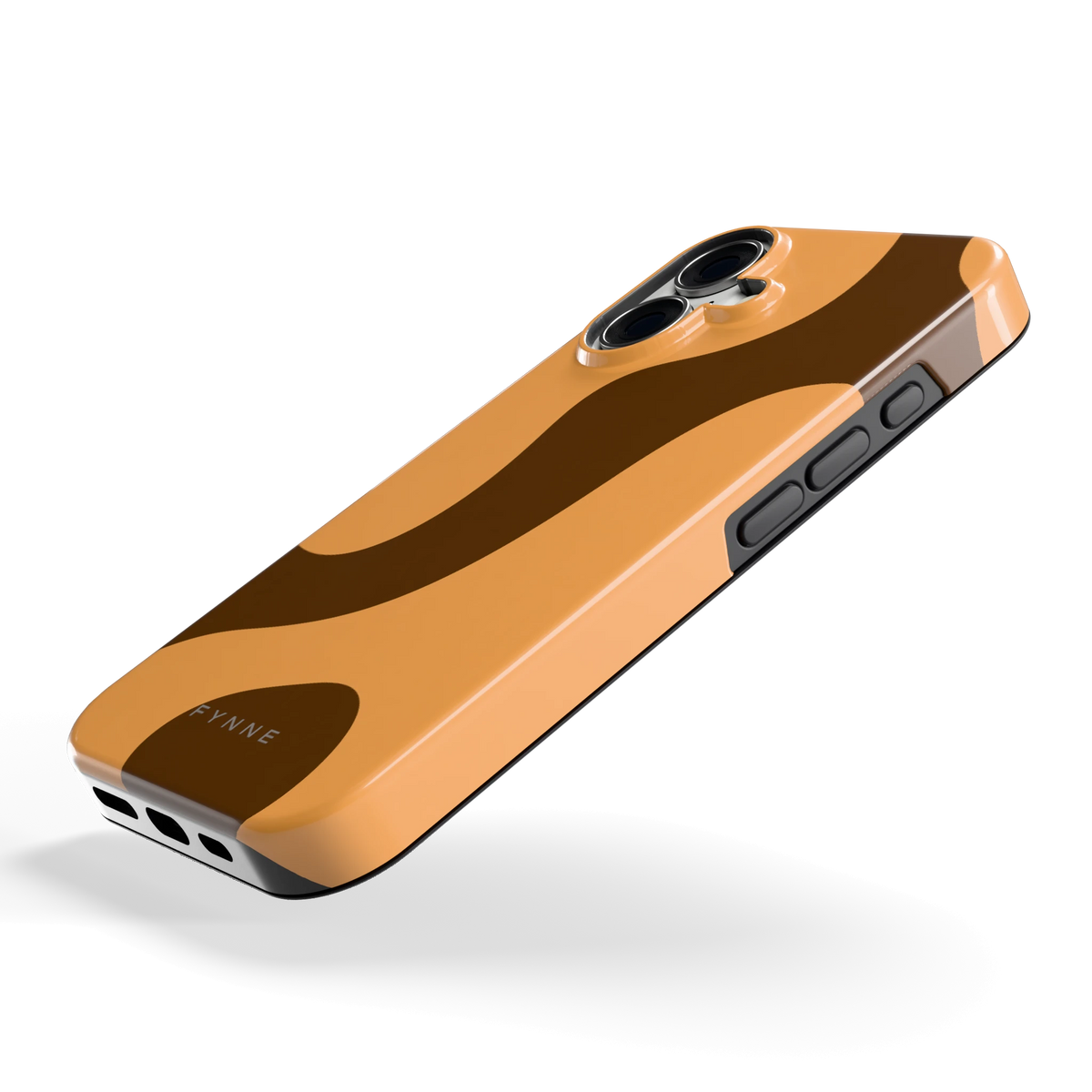 Karamel Vlekken hoesje voor iPhone 16, schuin