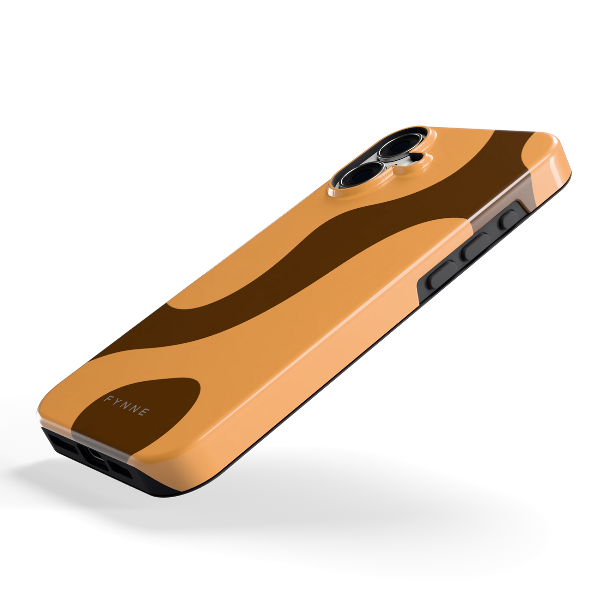 Karamel Vlekken hoesje voor iPhone 16 Plus, schuin
