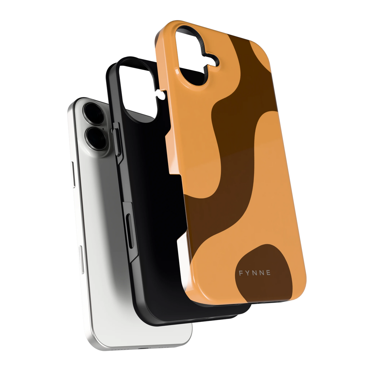 Karamel Vlekken hoesje voor iPhone 16 Plus, los van de telefoon