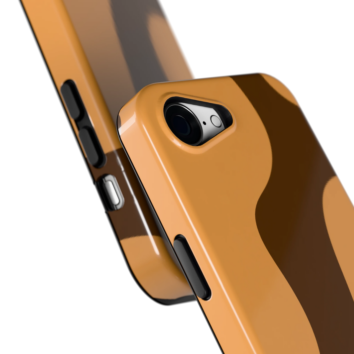 Karamel Vlekken hoesje voor iPhone 16e, close-up