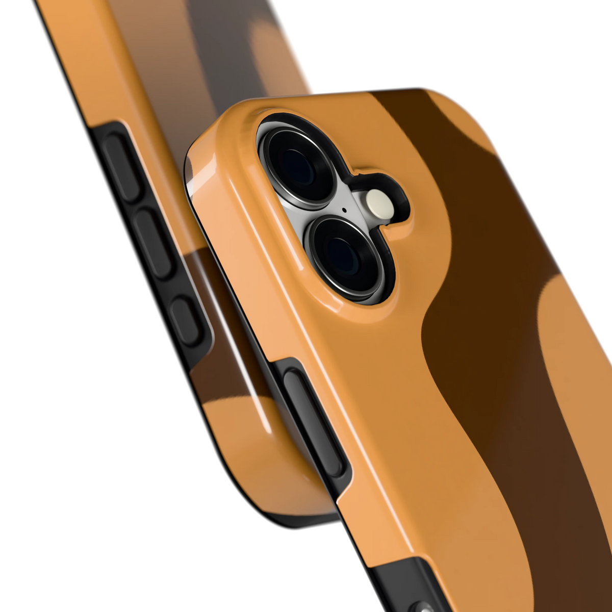 Karamel Vlekken hoesje voor iPhone 17, close-up
