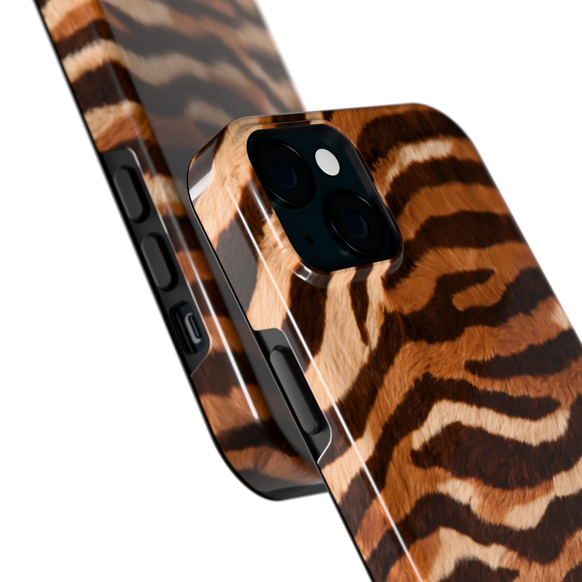 Caramel Zebra hoesje voor iPhone 15 Plus, close-up