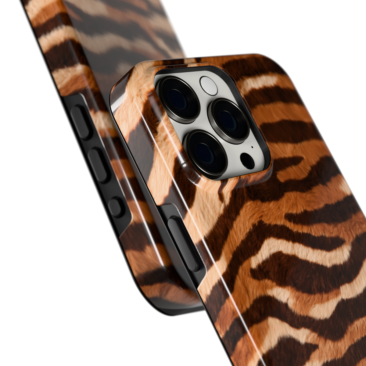 Caramel Zebra hoesje voor iPhone 15 Pro Max, close-up
