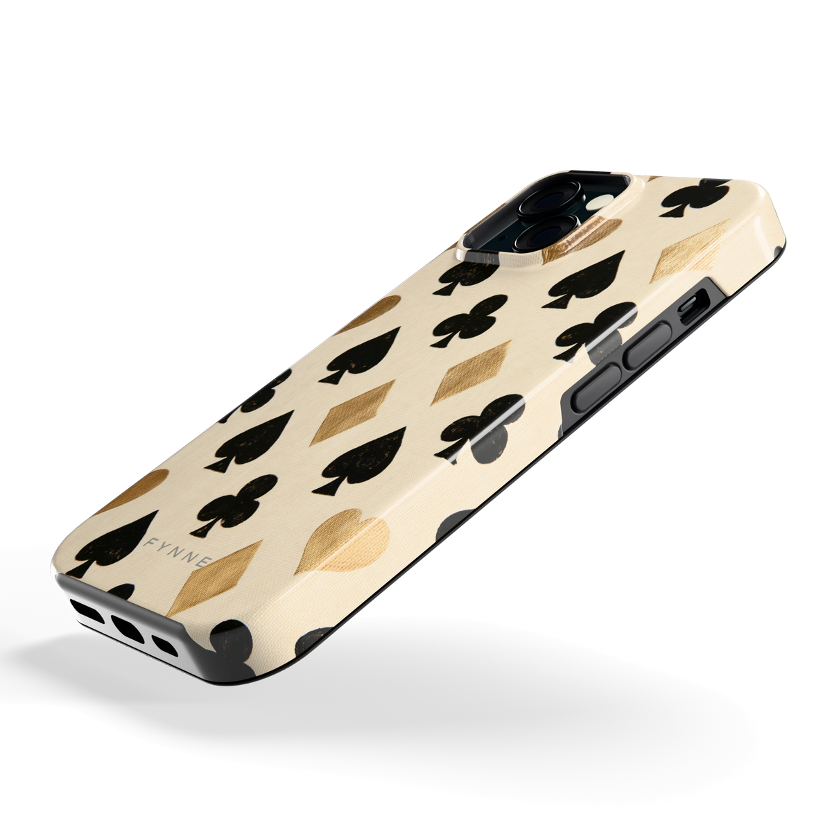 Kaartsymbolen hoesje voor iPhone 15, schuin