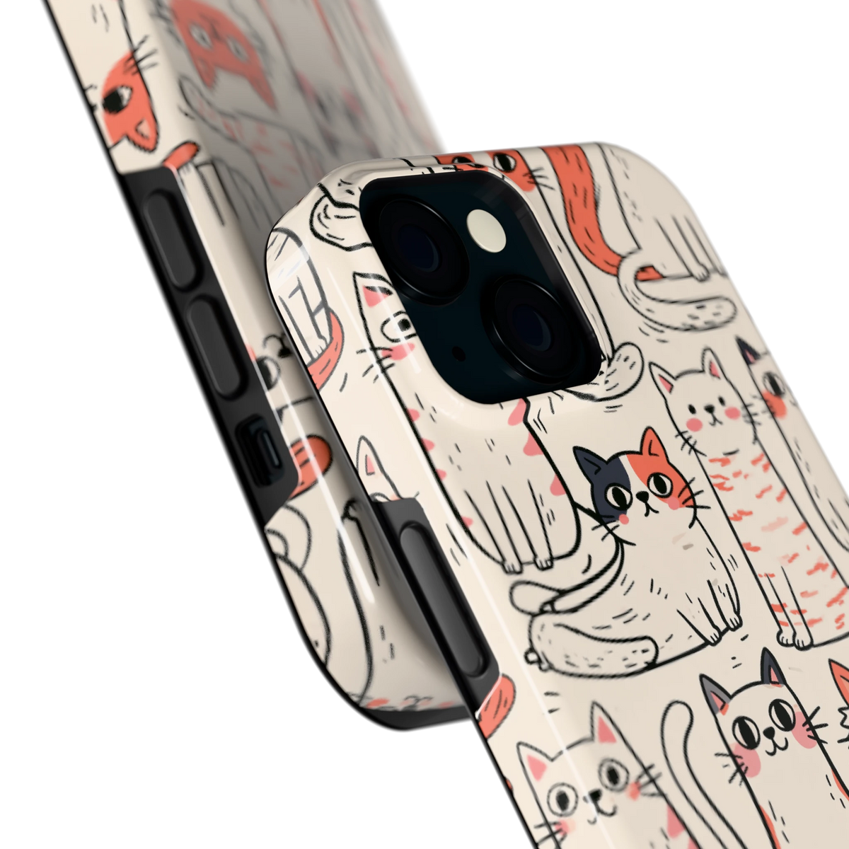Kattenclub hoesje voor iPhone 15, close-up