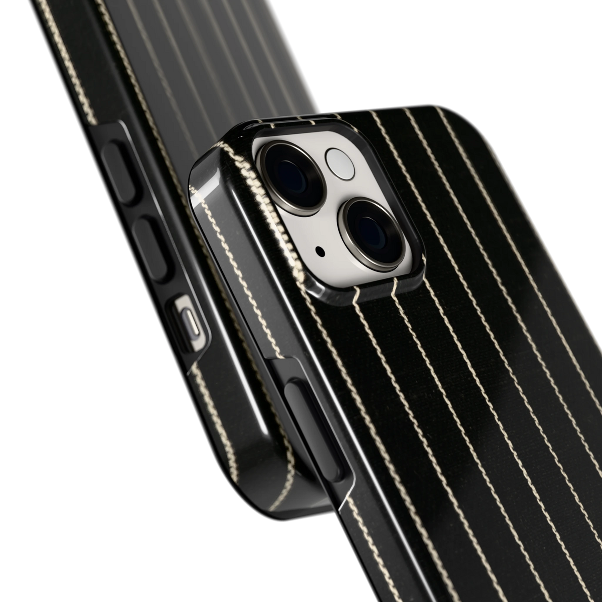 Krijtstreep hoesje voor iPhone 14, close-up