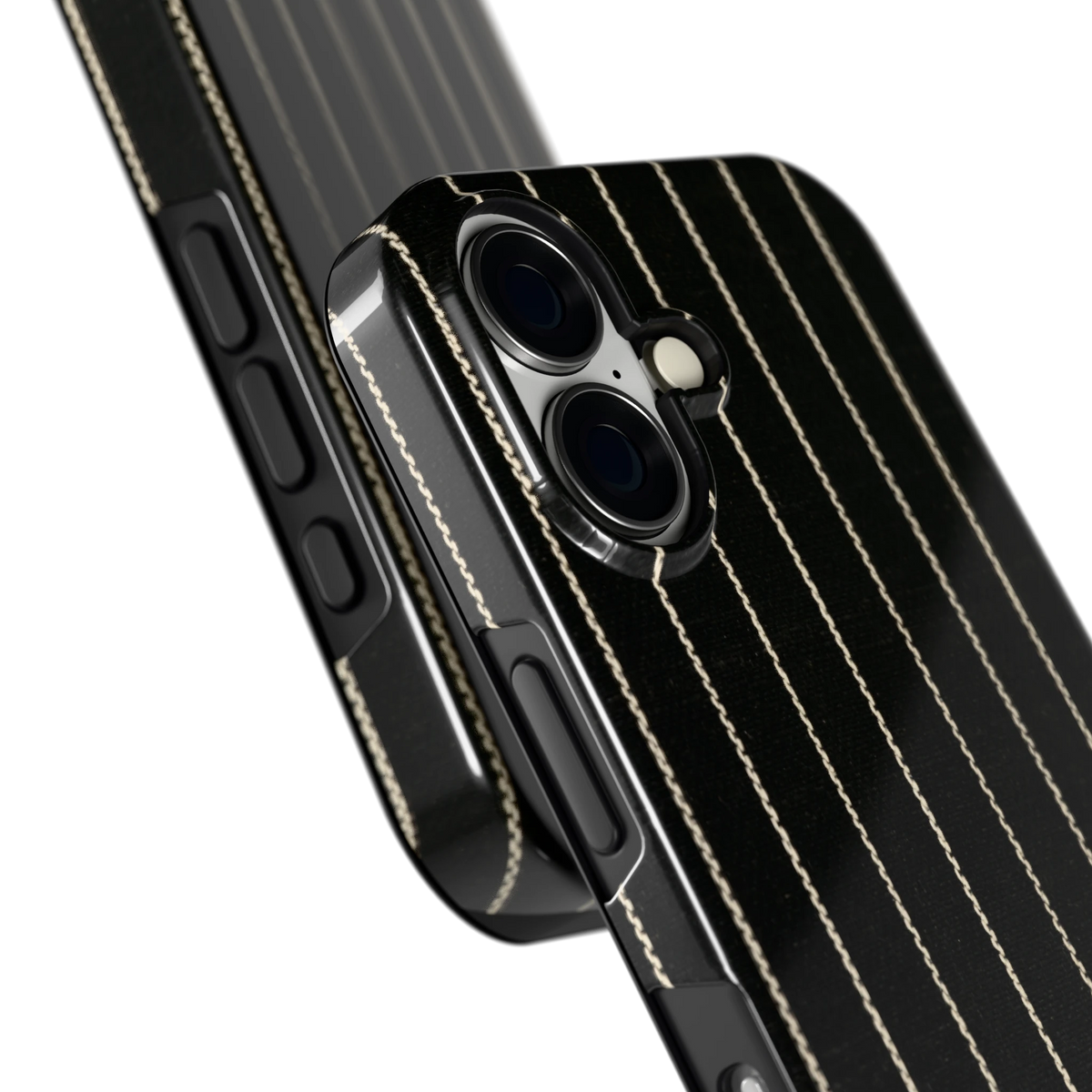 Krijtstreep hoesje voor iPhone 16, close-up