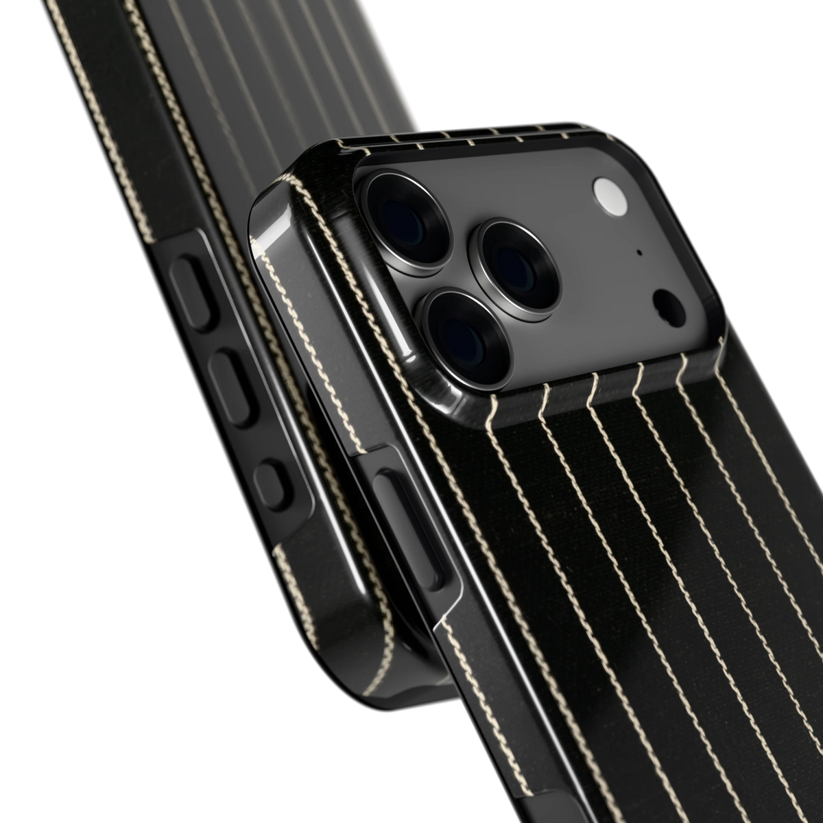 Krijtstreep hoesje voor iPhone 18 Pro Max, close-up