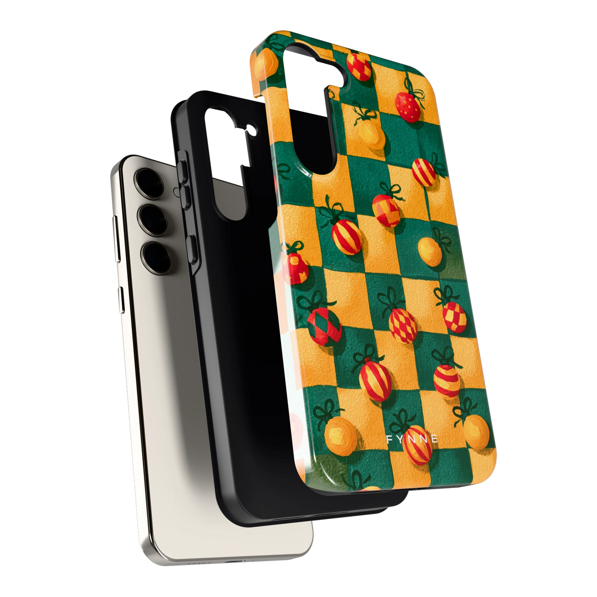 Geblokte Kerstballen hoesje voor Galaxy S23+, los van de telefoon