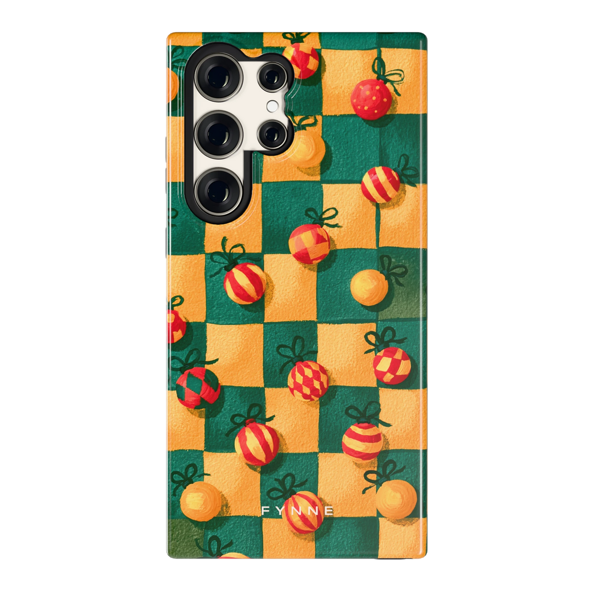 Geblokte Kerstballen hoesje voor Galaxy S23 Ultra, achterkant