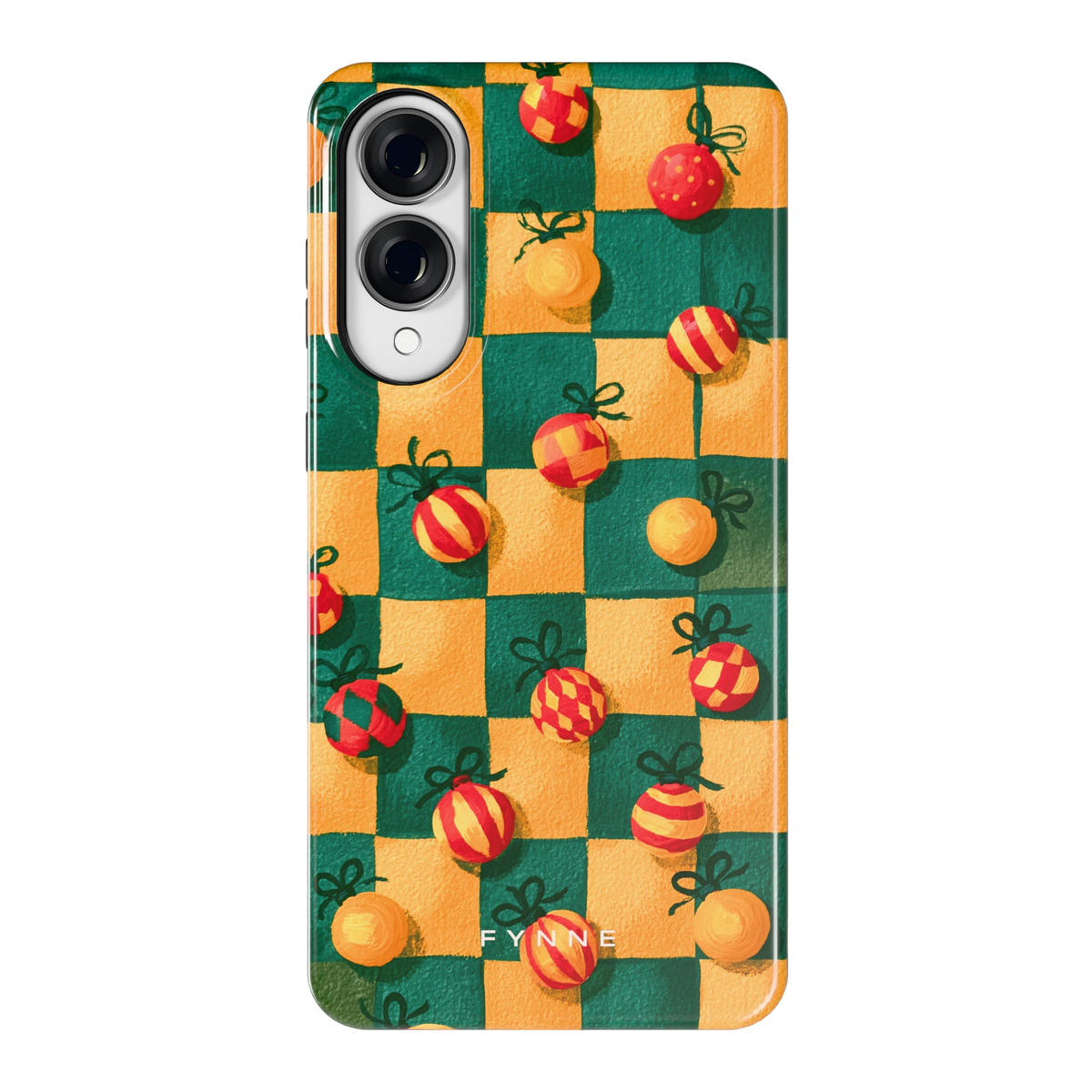 Geblokte Kerstballen hoesje voor Galaxy S25 Edge, achterkant