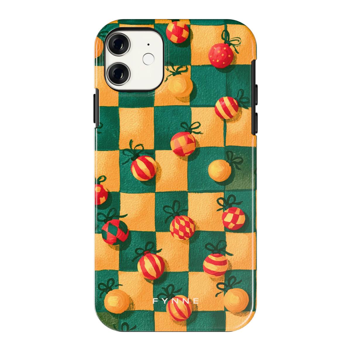 Geblokte Kerstballen hoesje voor iPhone 11, achterkant