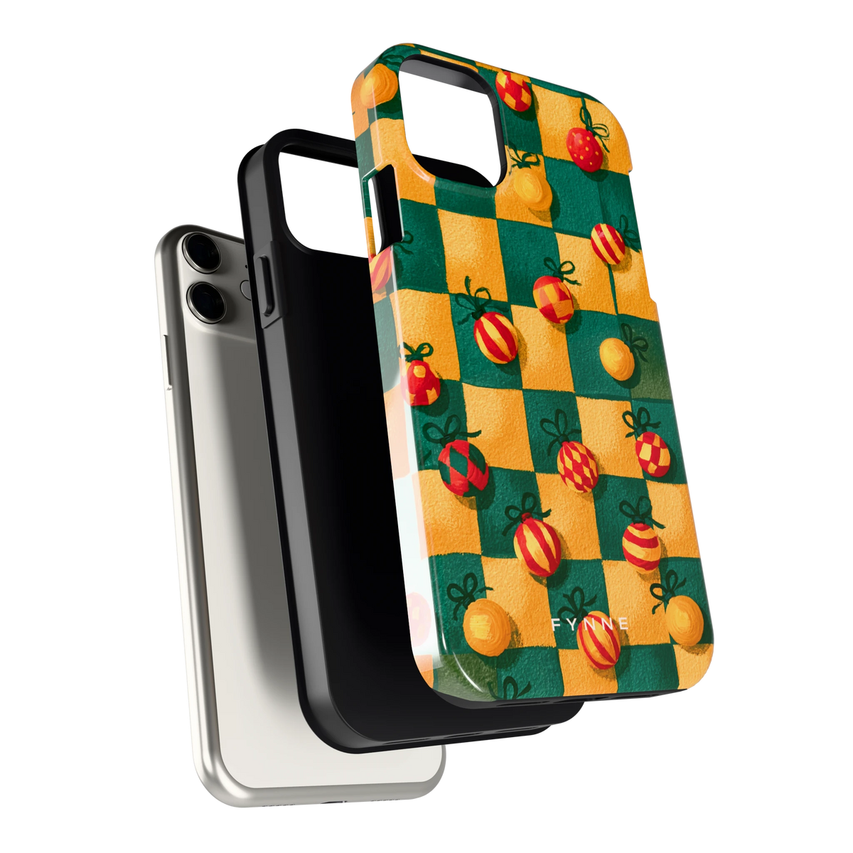 Geblokte Kerstballen hoesje voor iPhone 11, los van de telefoon