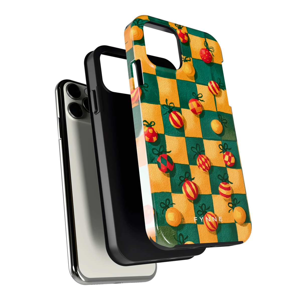 Geblokte Kerstballen hoesje voor iPhone 11 Pro, los van de telefoon