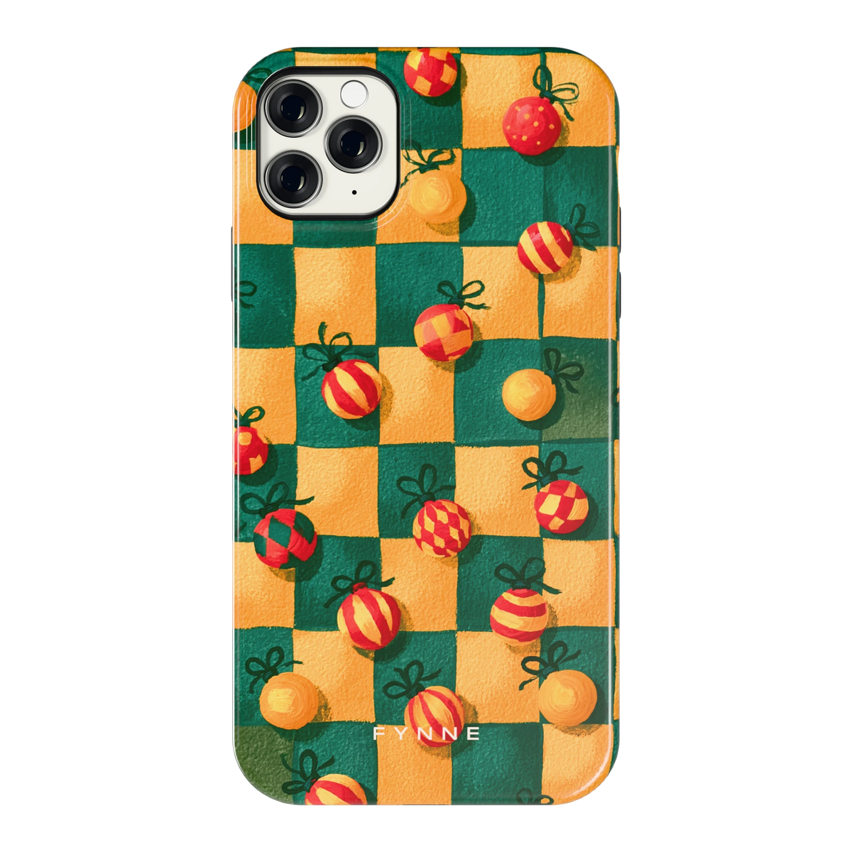 Geblokte Kerstballen hoesje voor iPhone 11 Pro Max, achterkant