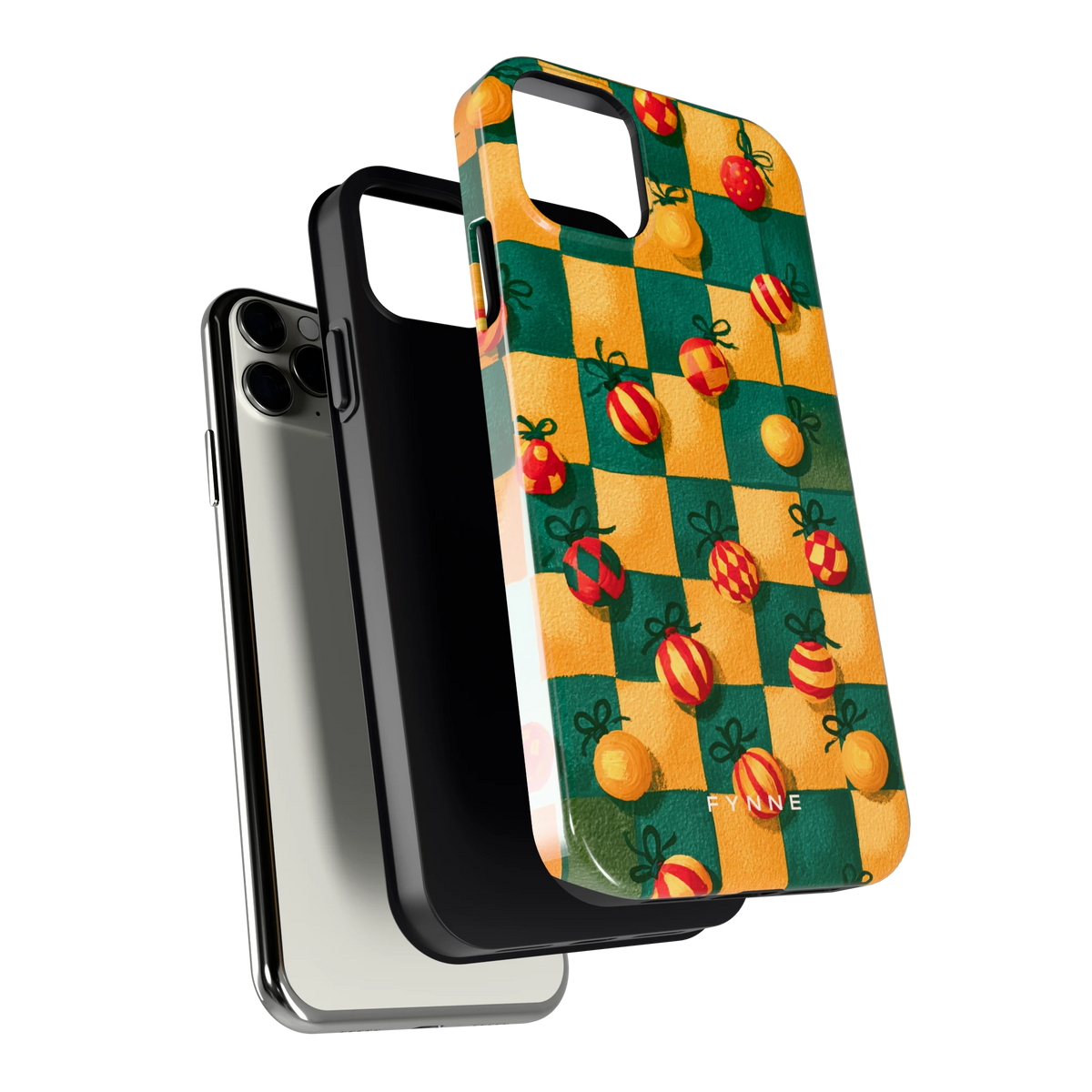 Geblokte Kerstballen hoesje voor iPhone 11 Pro Max, los van de telefoon