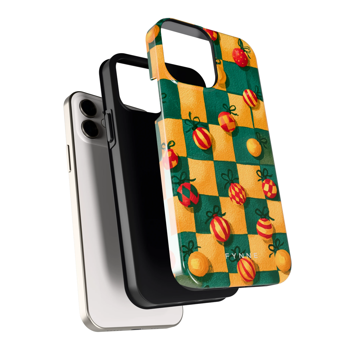 Geblokte Kerstballen hoesje voor iPhone 12, los van de telefoon