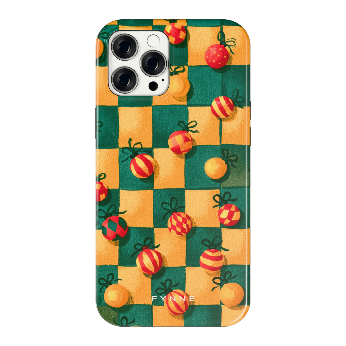 Geblokte Kerstballen hoesje voor iPhone 12 Pro Max, achterkant