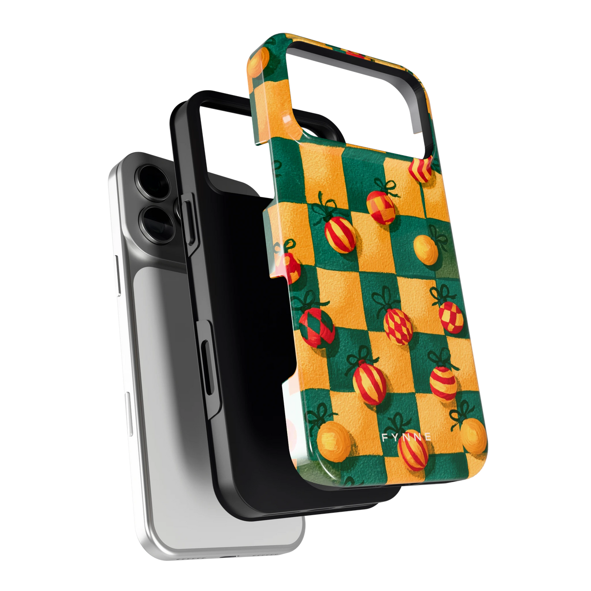 Geblokte Kerstballen hoesje voor iPhone 18 Pro Max, los van de telefoon