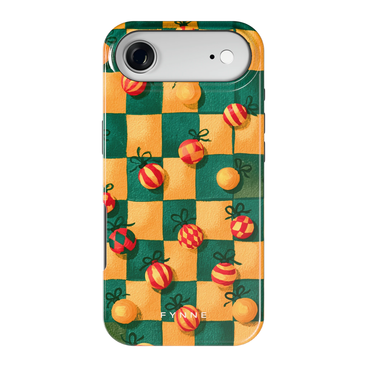 Geblokte Kerstballen hoesje voor iPhone Air, achterkant