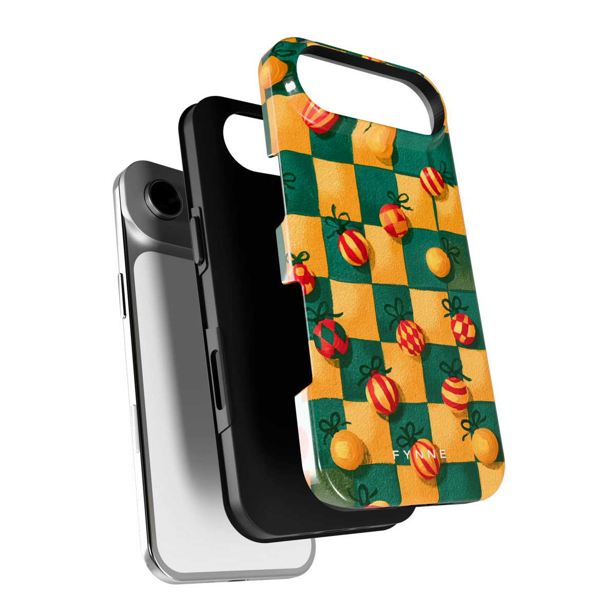 Geblokte Kerstballen hoesje voor iPhone Air, los van de telefoon