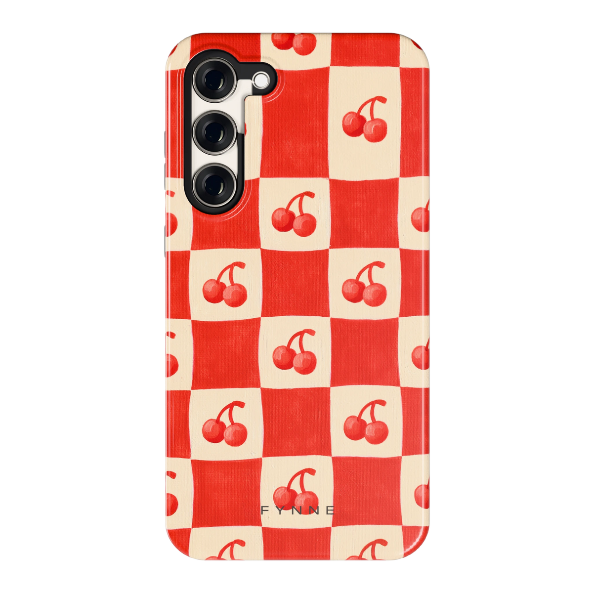 Kersen Schaakbord hoesje voor Galaxy S23+, achterkant
