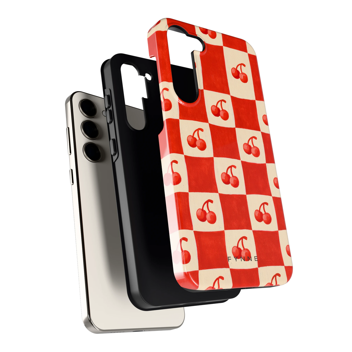 Kersen Schaakbord hoesje voor Galaxy S23+, los van de telefoon