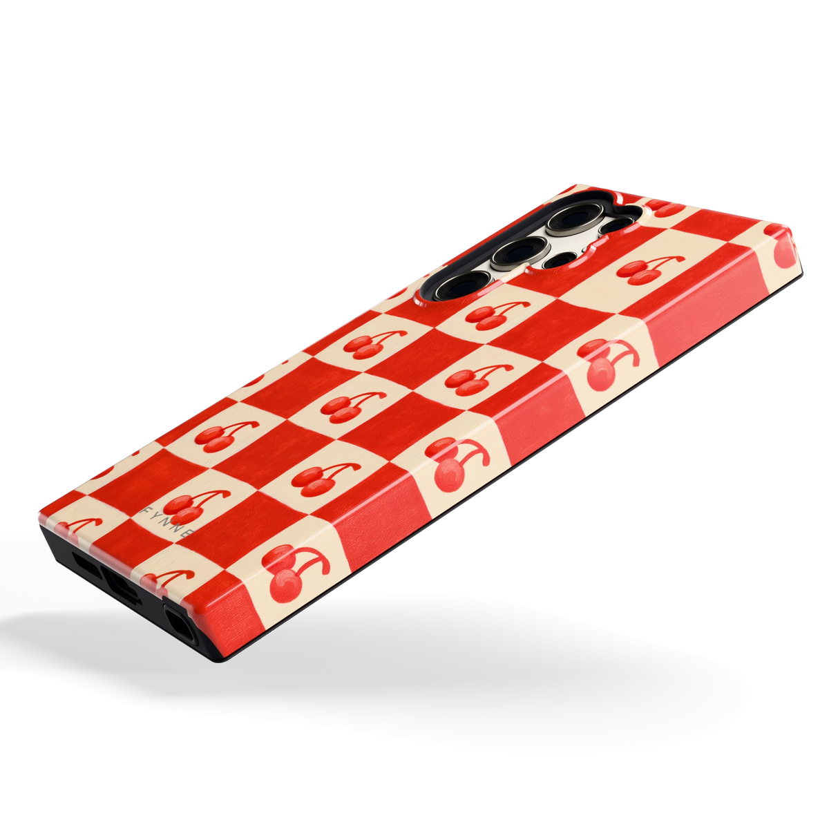 Kersen Schaakbord hoesje voor Galaxy S23 Ultra, schuin