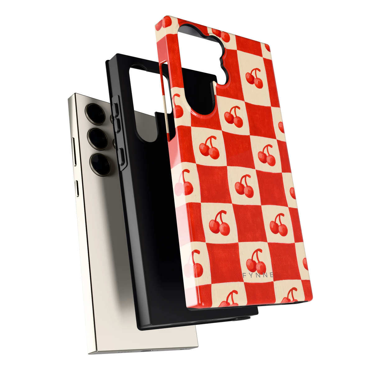 Kersen Schaakbord hoesje voor Galaxy S23 Ultra, los van de telefoon